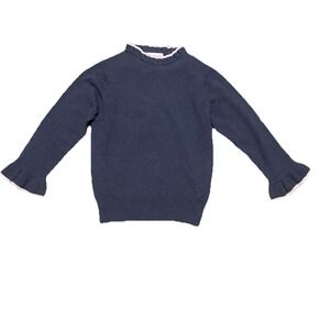 Brora Ruffle Neck Cashmere Pullover Sweater Navy Size 6 Cozy Office Casual